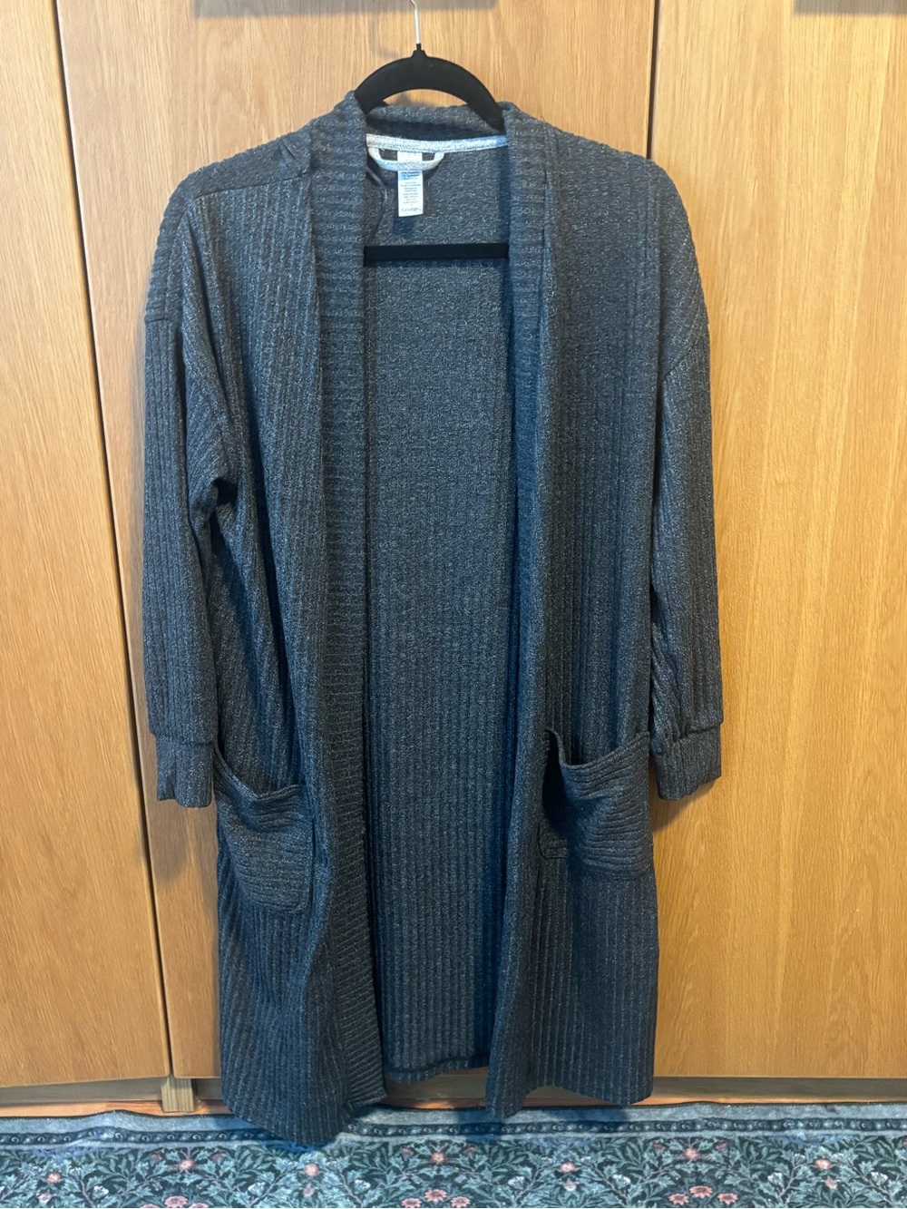 Joe Fresh Charcoal Ribbed Open Front Cardigan Coatigan - Picture 4 of 5